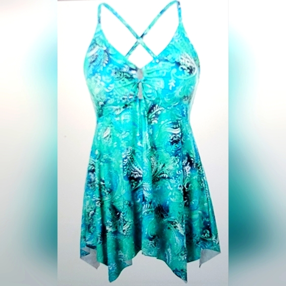NWT hanna nicole two piece tankini boy short swimdress plus size 28w - Picture 1 of 14